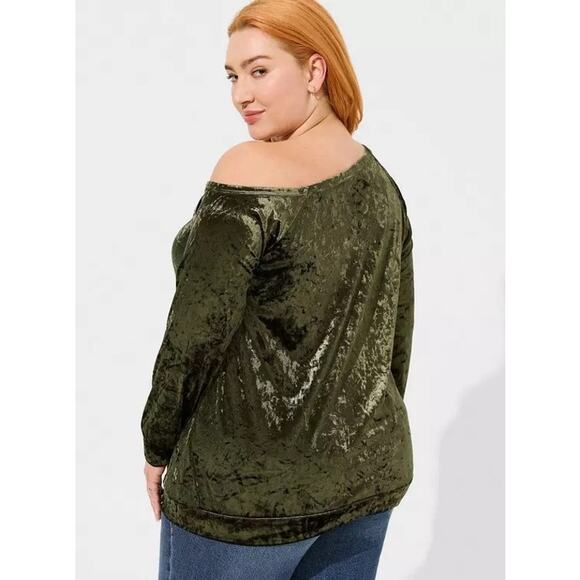 Torrid green crushed velvet off shoulder pullover sweatshirt top 1 plus size 1X - Picture 3 of 10
